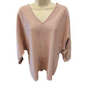 J jill L large pink bolman sleeve short sleeve sweater top v neck stretch casual